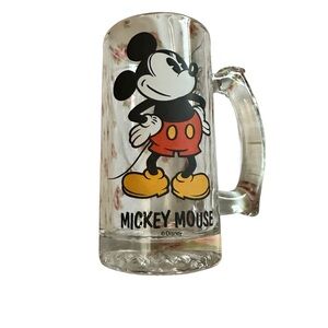 Disney Mickey Mouse Clear Glass Mug with Red and Yellow Accents